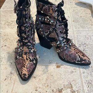 Snakeskin Lace-Up Ankle Boots